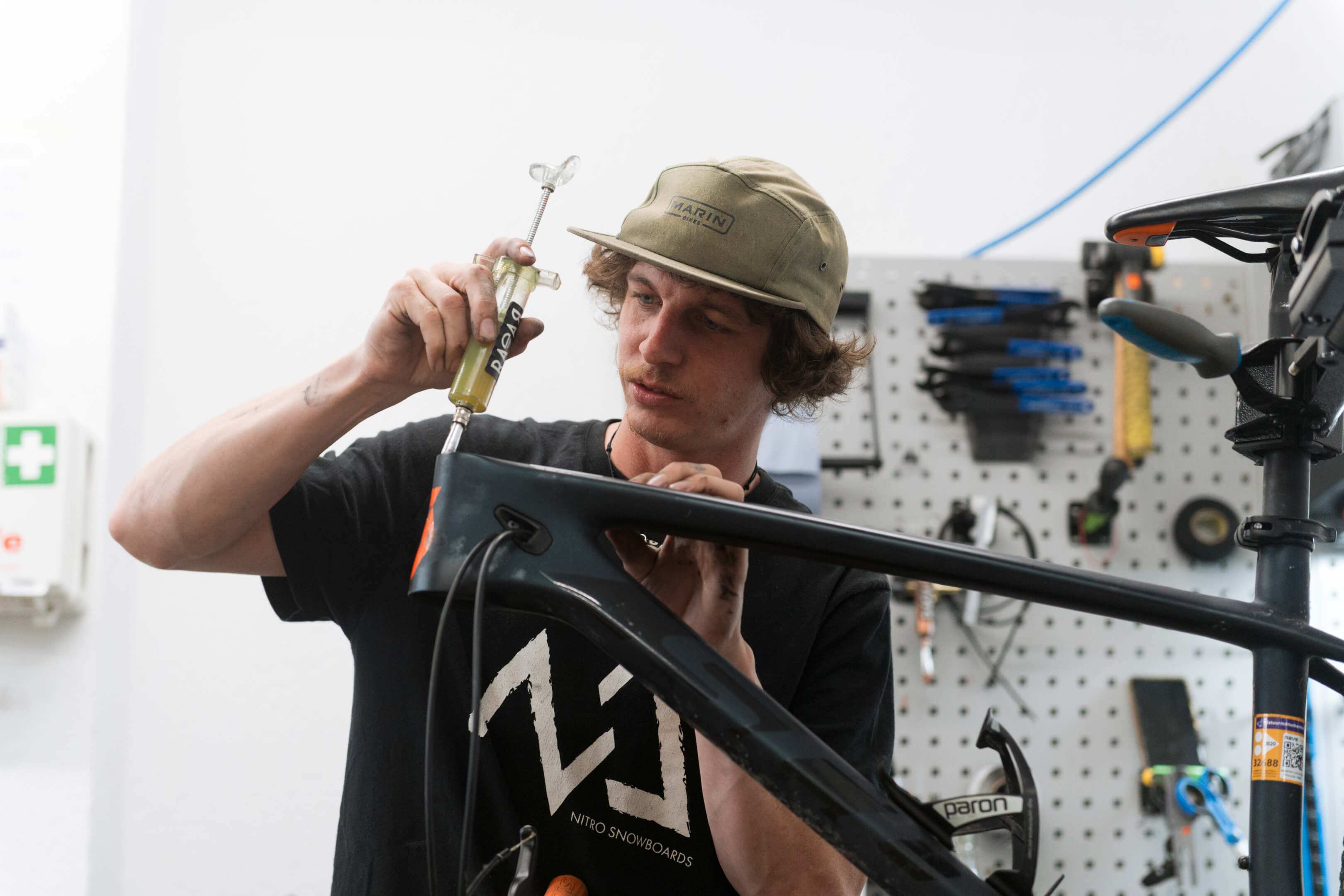 Bike being serviced by a mechanic